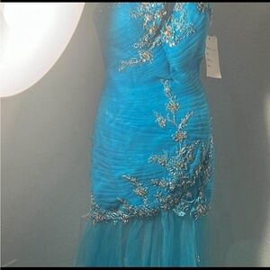 Elegant Blue Embellished Prom Dress